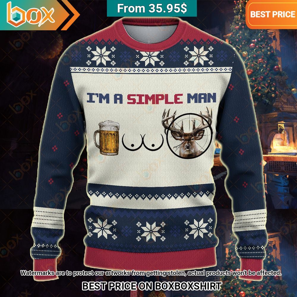 I'm a Simple Man I Like Boobs Beer and Deer Sweater Loving click