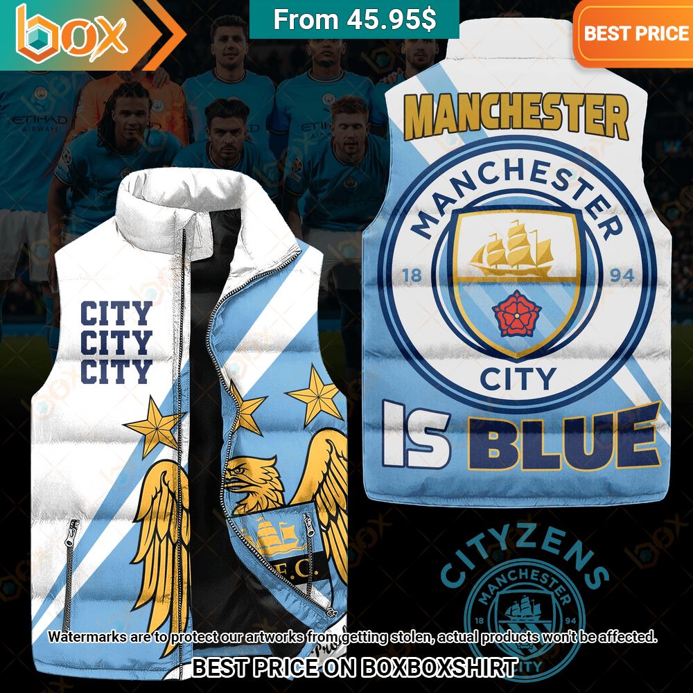 Manchester City Is Blue Sleeveless Puffer Down Jacket Good click