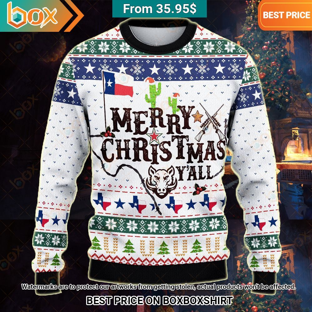 Merry Christmas Y'all Boar Sweater Cool look bro