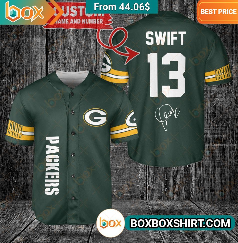Taylor Swift The Era Tour Green Bay Packers Baseball Jersey Rocking picture