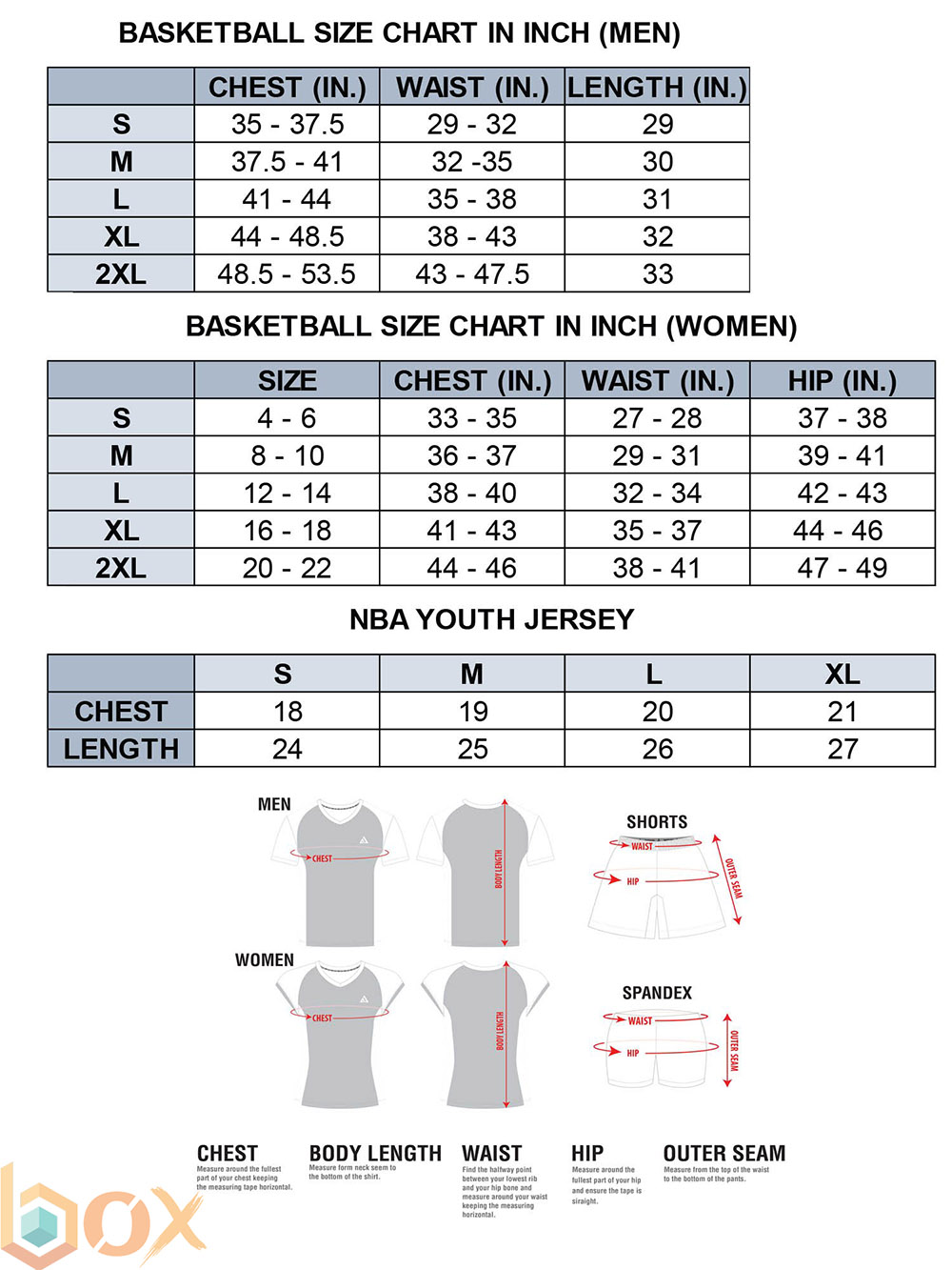 Basketball Jersey Size Chart: