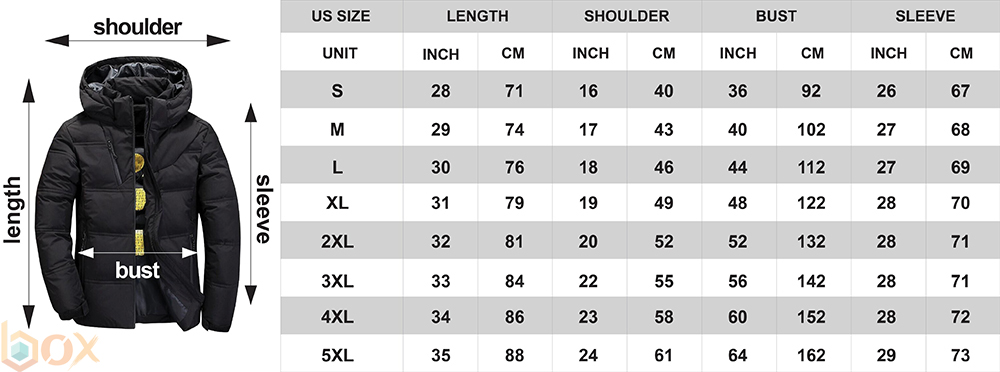 Down Jacket Size Chart: