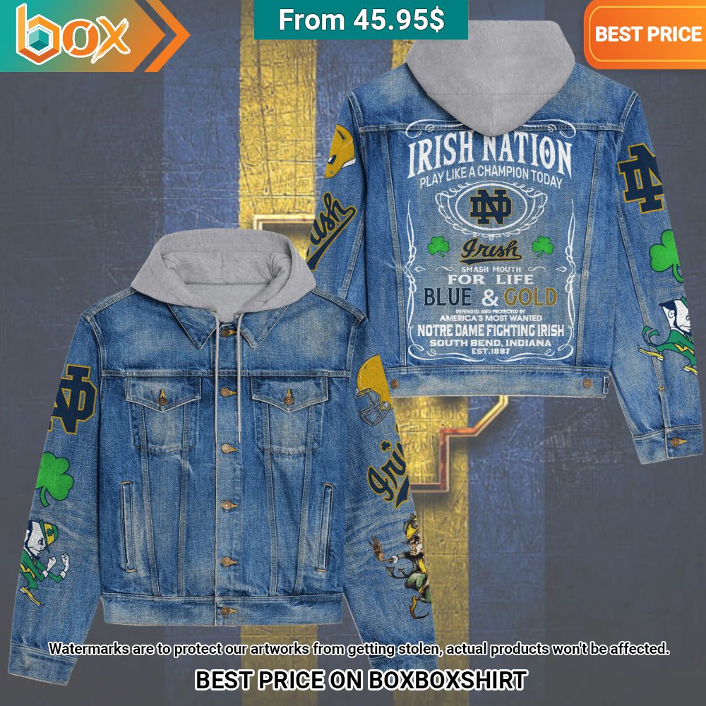 Notre Dame Fighting Nation Play Like a Champion Today Smash Mouth For Life Denim Jacket1