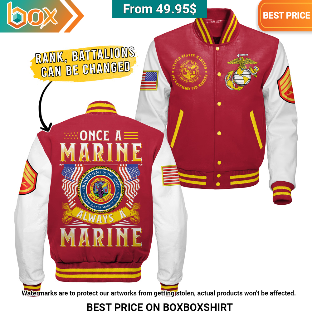 United States Marines 1st Battalion 9th Marines Custom Baseball Jacket