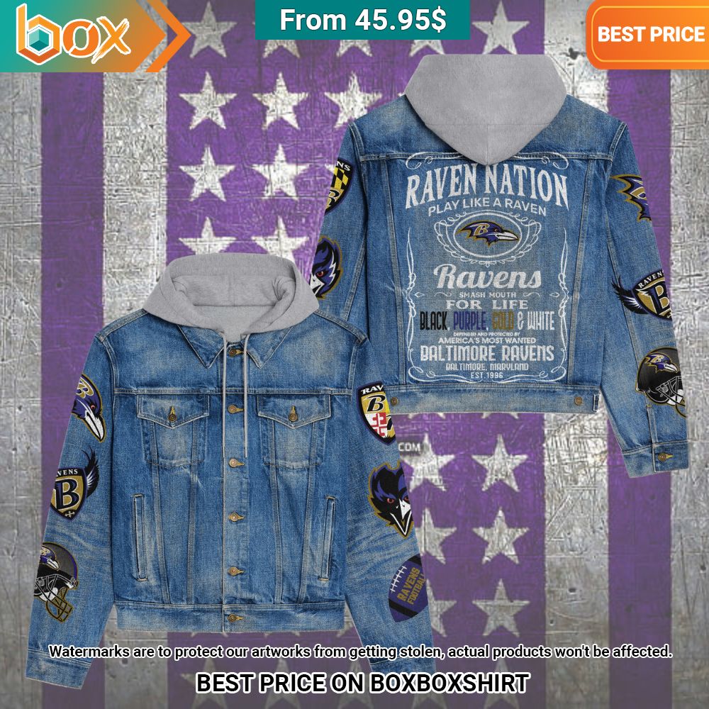 Baltimore Ravens Nation Play Like a Raven Hooded Denim Jacket My friends!