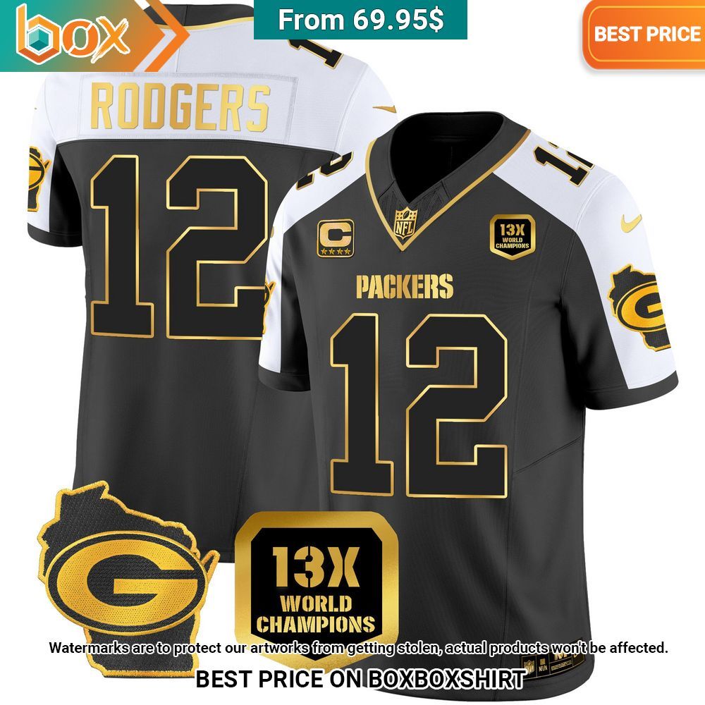 Green Bay Packers 13-Time World Champions Custom Football Jersey Aaron Rodgers