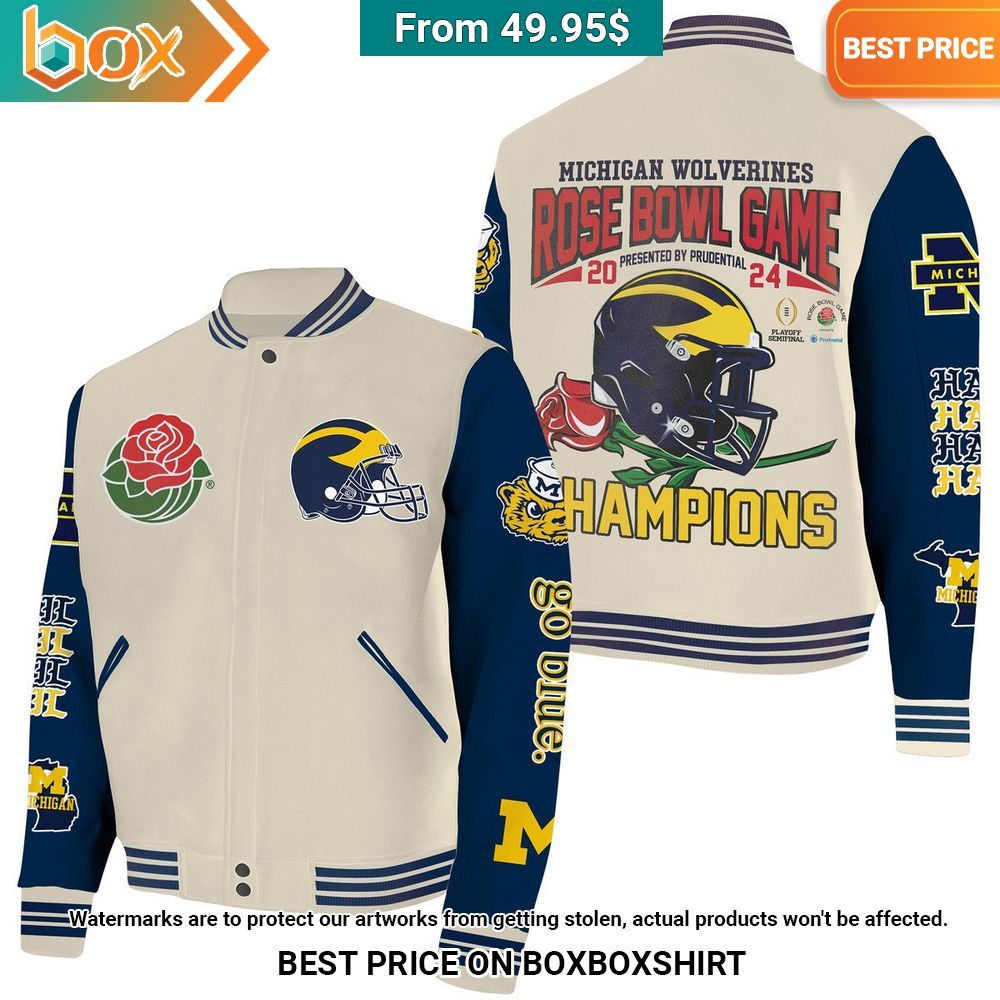 Michigan Wolverines Rose Bowl Game 2023 Champions Baseball Jacket Nice Pic