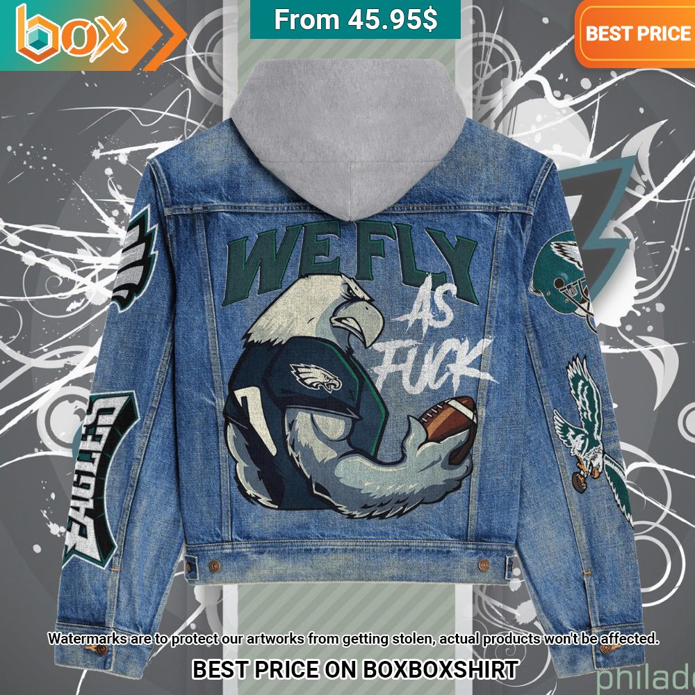 Philadelphia Eagles Wefly As Fuck Mascot Hooded Denim Jacket Speechless