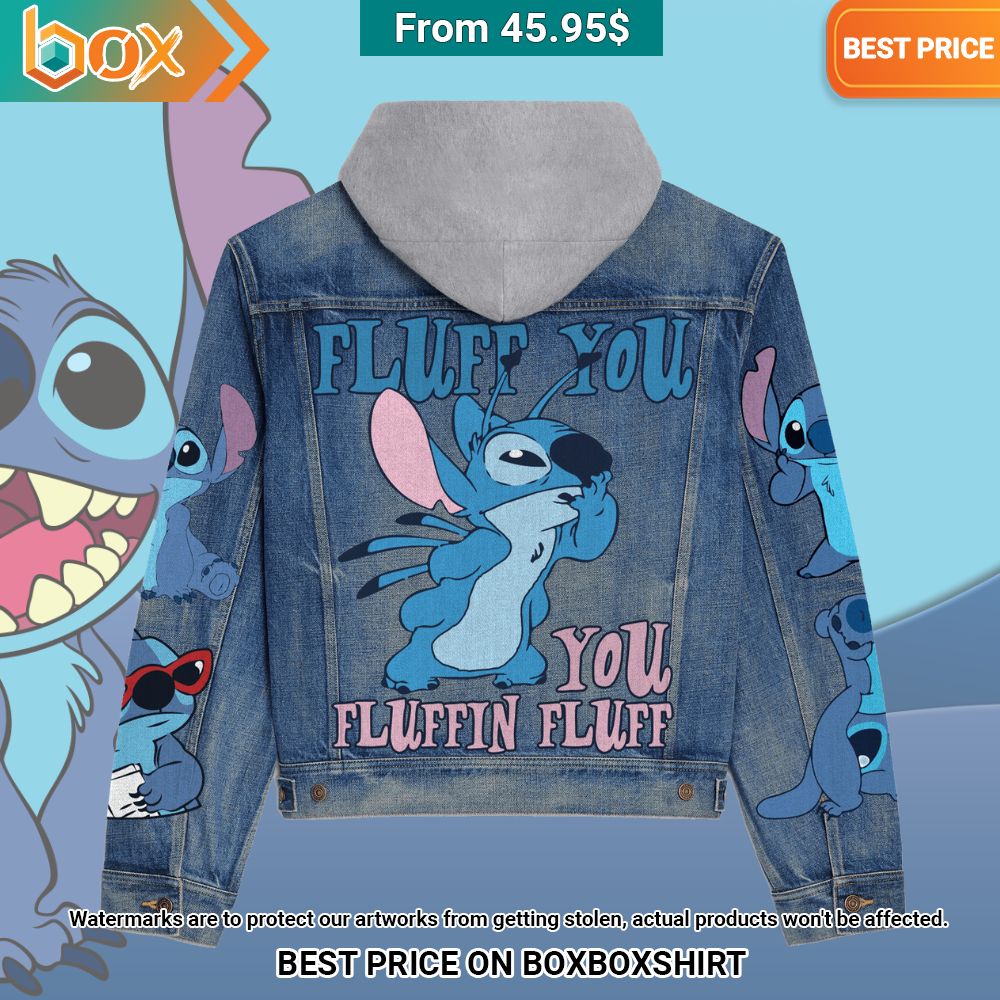 Stitch Fluff You You Fluffin' Fluff Hooded Denim Jacket Natural and awesome