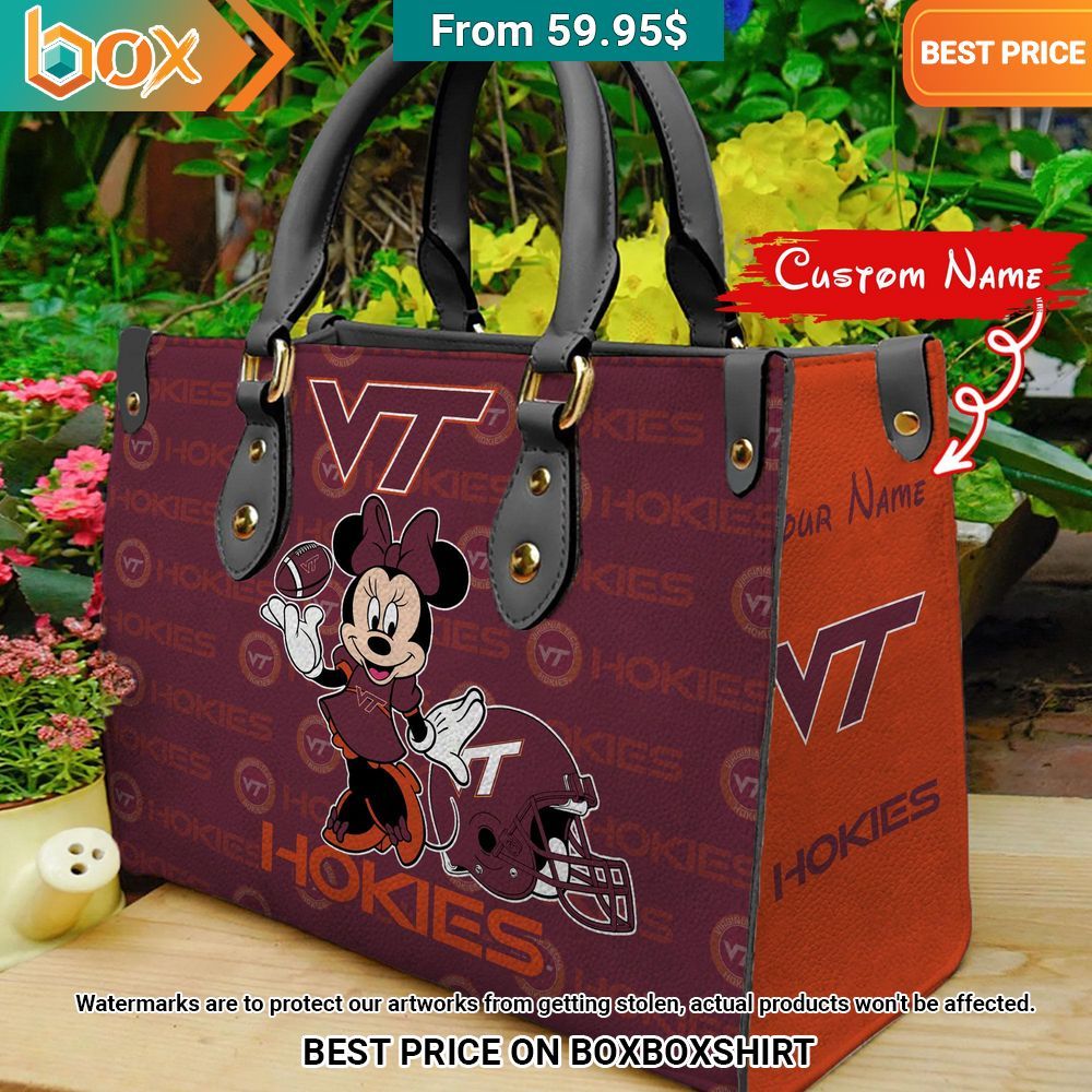 Virginia Tech Hokie Minnie Mouse Women's Leather Handbag