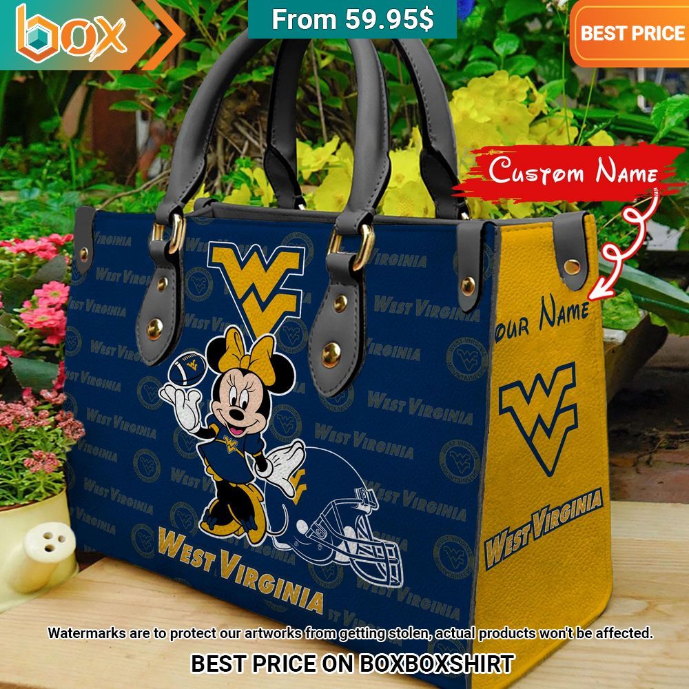 West Virginia Mountaineers Minnie Mouse Women's Leather Handbag