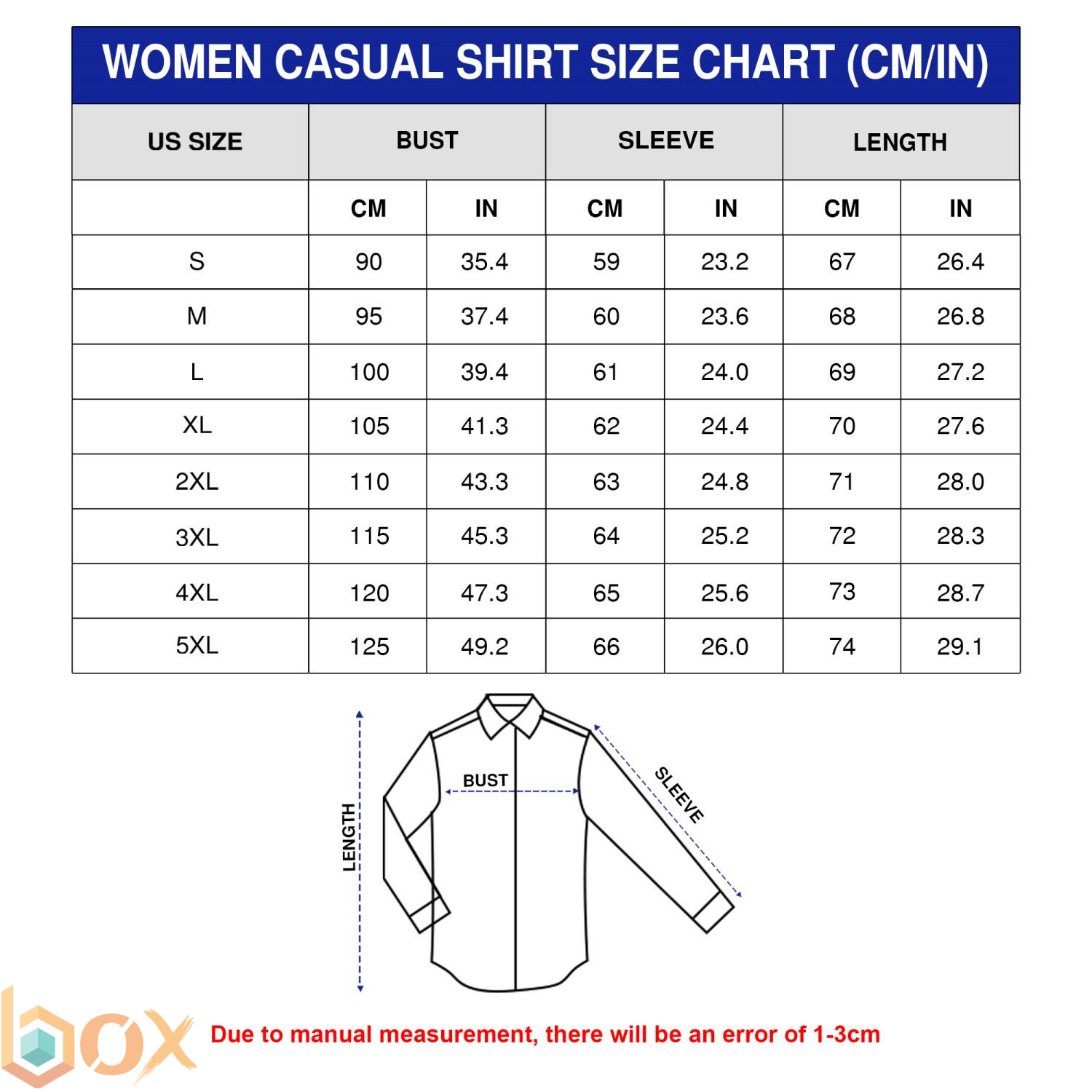 Women's Casual Shirt Size Chart: