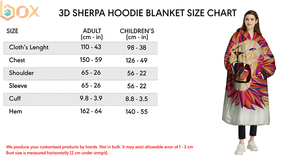 Hoodie Blanket Size Chart: