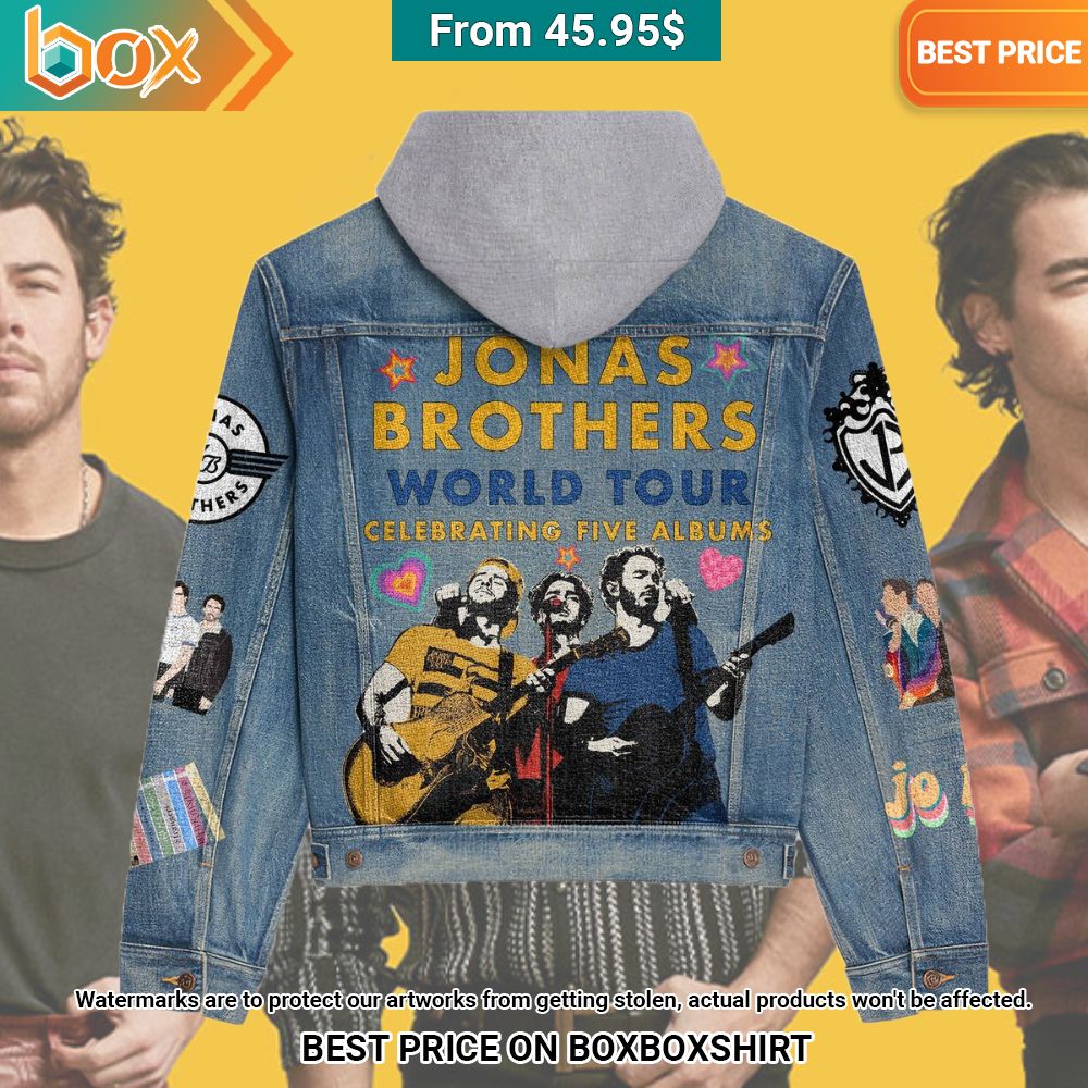 Jonas Brothers World Tour Celebrating Five Albums Hooded Denim Jacket