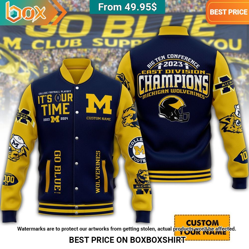 michigan wolverines college football playoff its out time 2023 2024 go blue custom baseball jacket 1 378.jpg