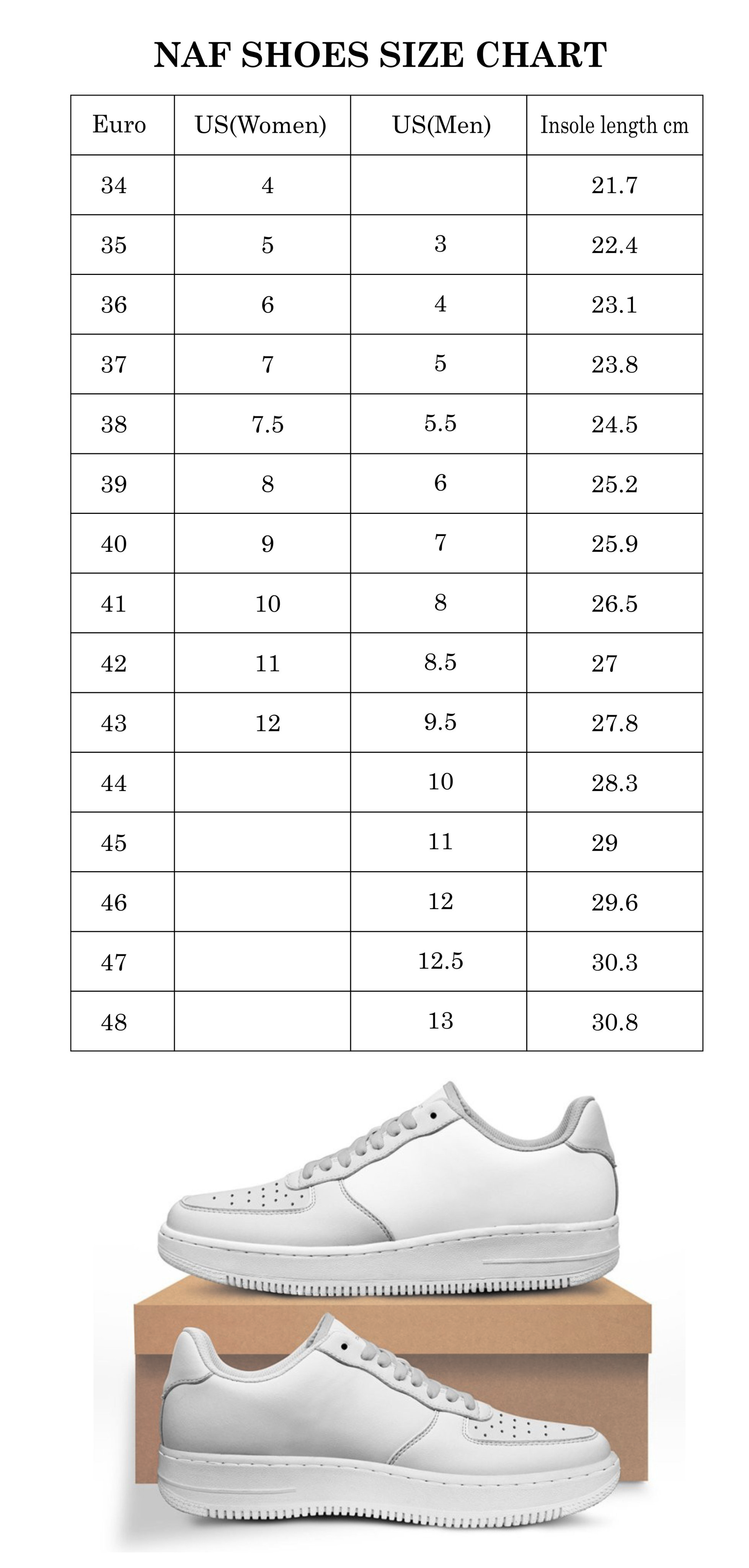 Nike Air Force 1 Size Chart: