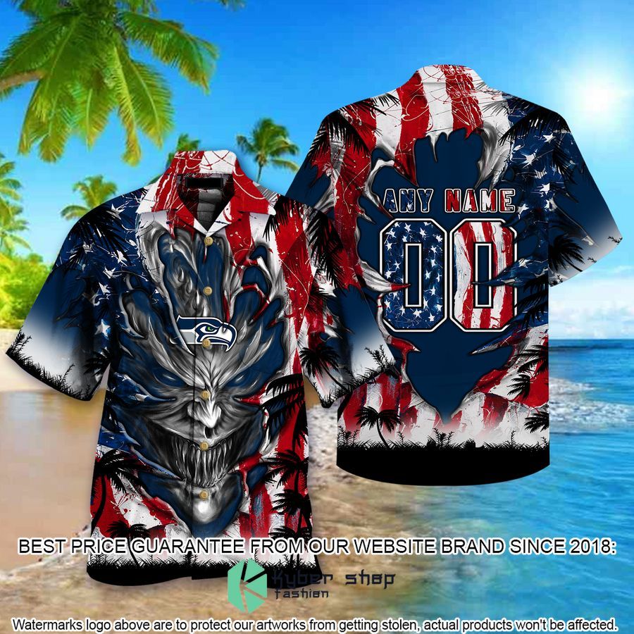 personalized seattle seahawks us flag demon face hawaiian shirt 1 796