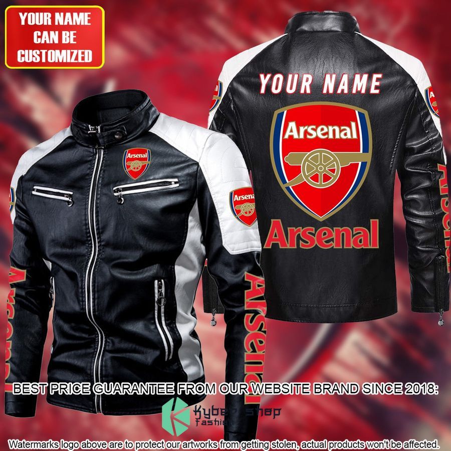 personaziled arsenal fc white color motor block leather jacket 1 842