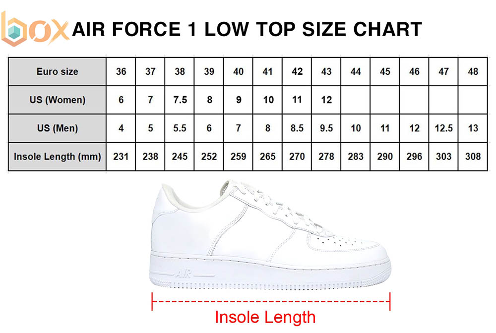 Air Force 1 Low Top Shoes Size Chart: