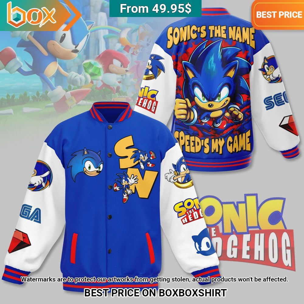 Sonic's The Name Speed's My Game Baseball Jacket Nice elegant click