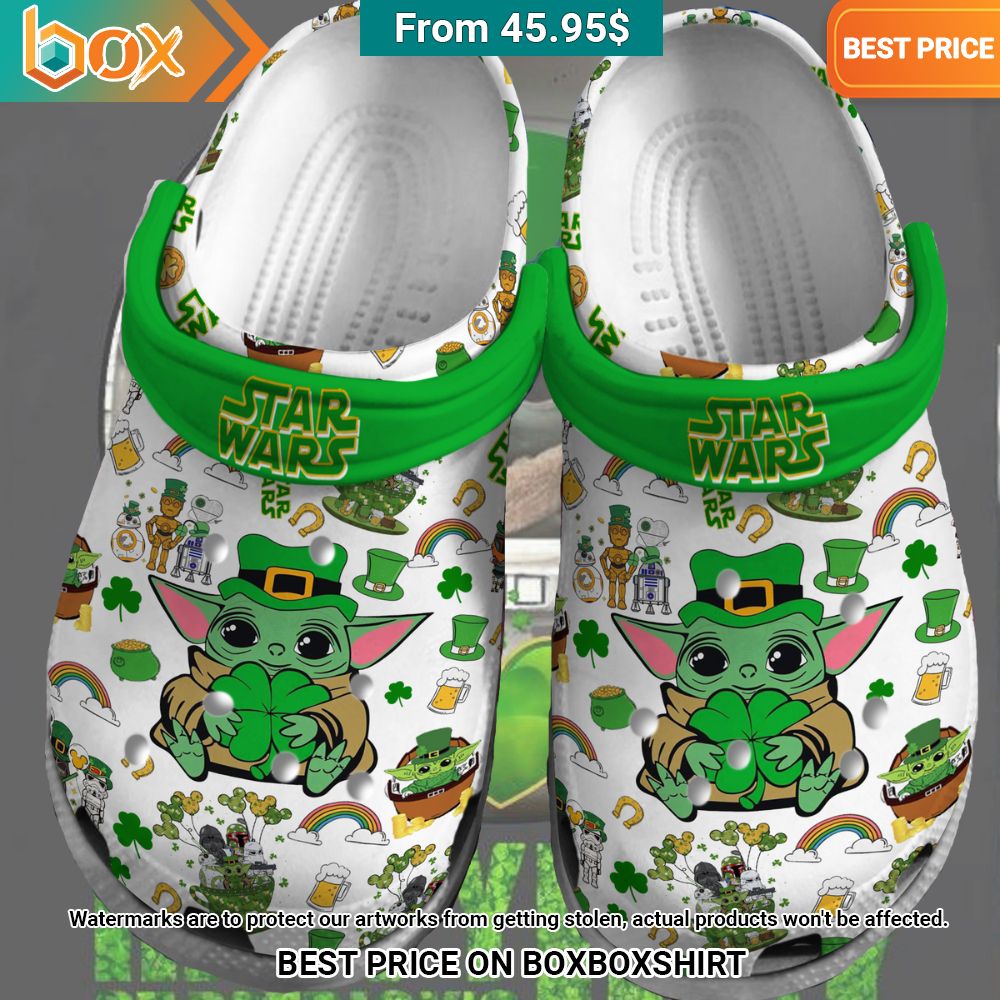 Baby Yoda Star Wars Happy St. Patrick's Day Crocs Clog Shoes Rocking picture