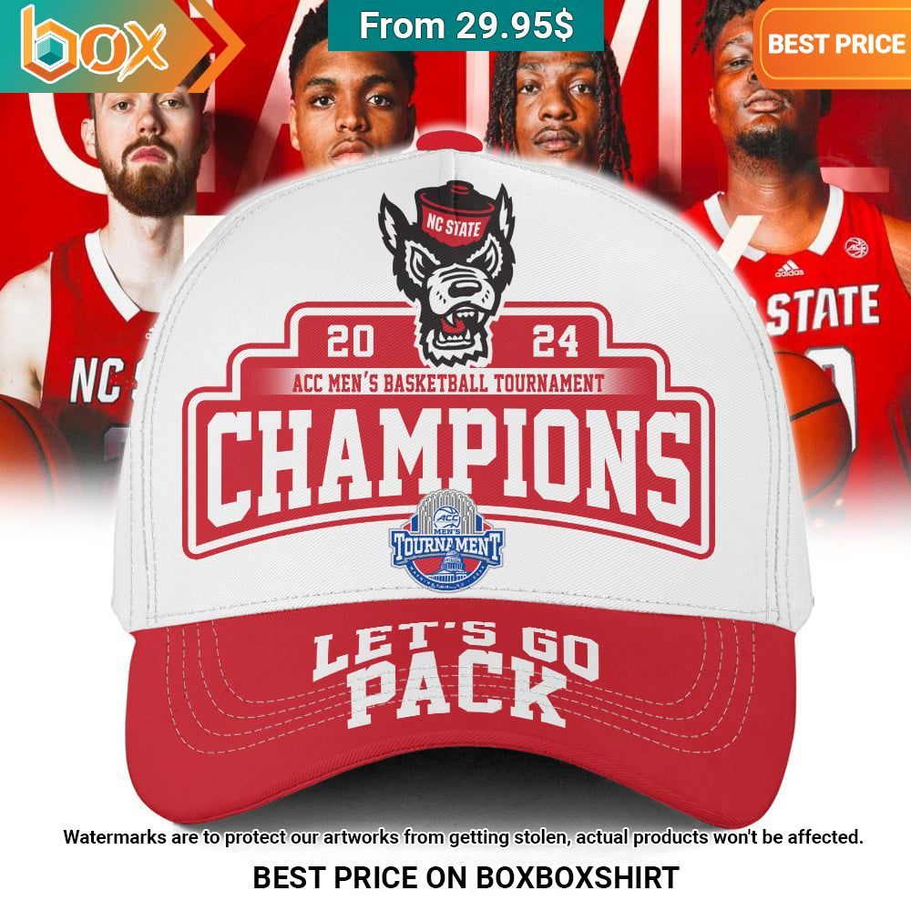 NC State Wolfpack 2024 ACC Men's Basketball Tournament Champions Let's Go Pack Cap Hat White
