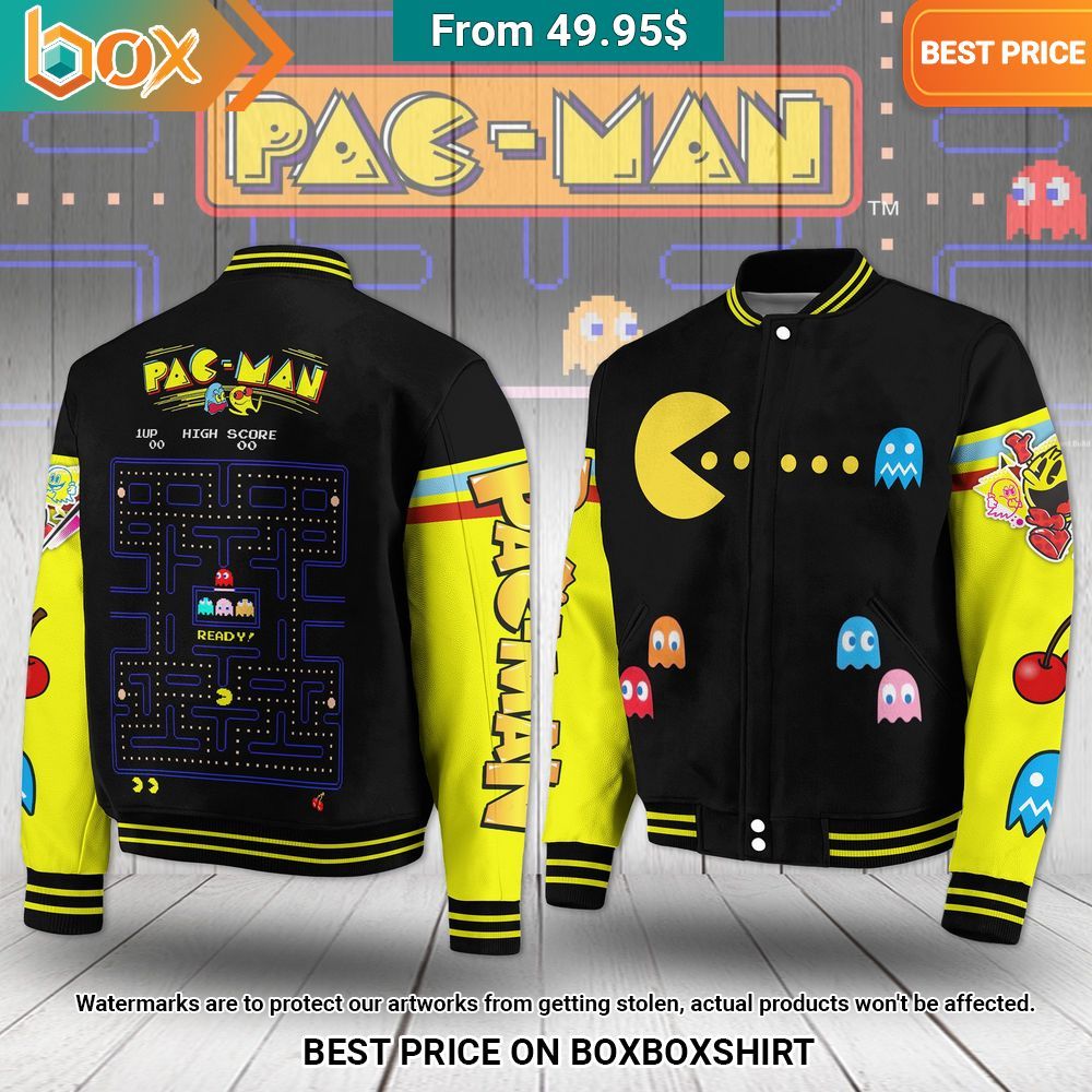 Pac Man Game Baseball Jacket You look insane in the picture, dare I say