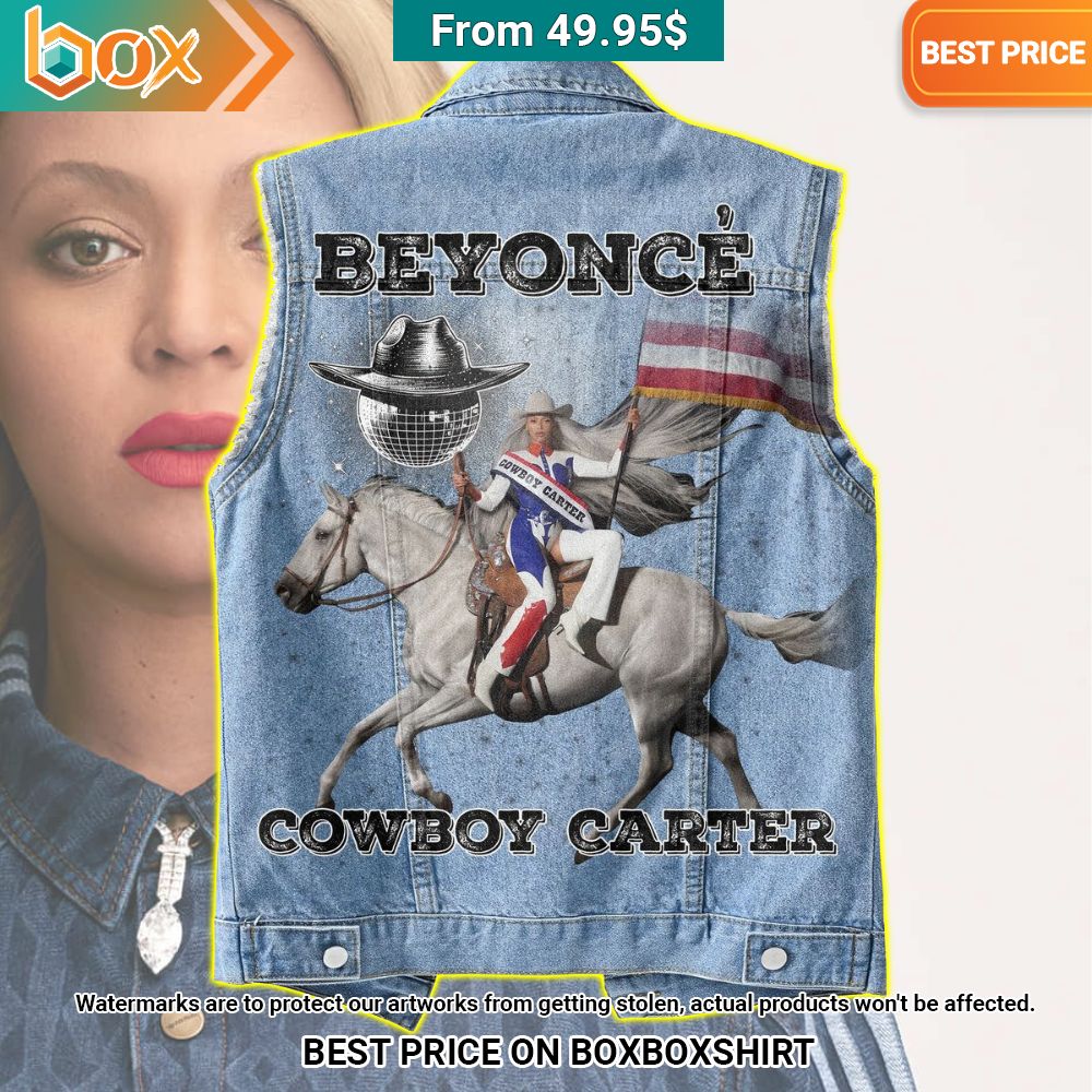 Beyoncé Cowboy Carter Texas Hold 'Em 2D Sleeveless Denim Jacket 33