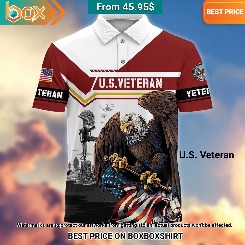 Honoring All Who Served US Veterans Eagle American Flag Polo Shirt 30