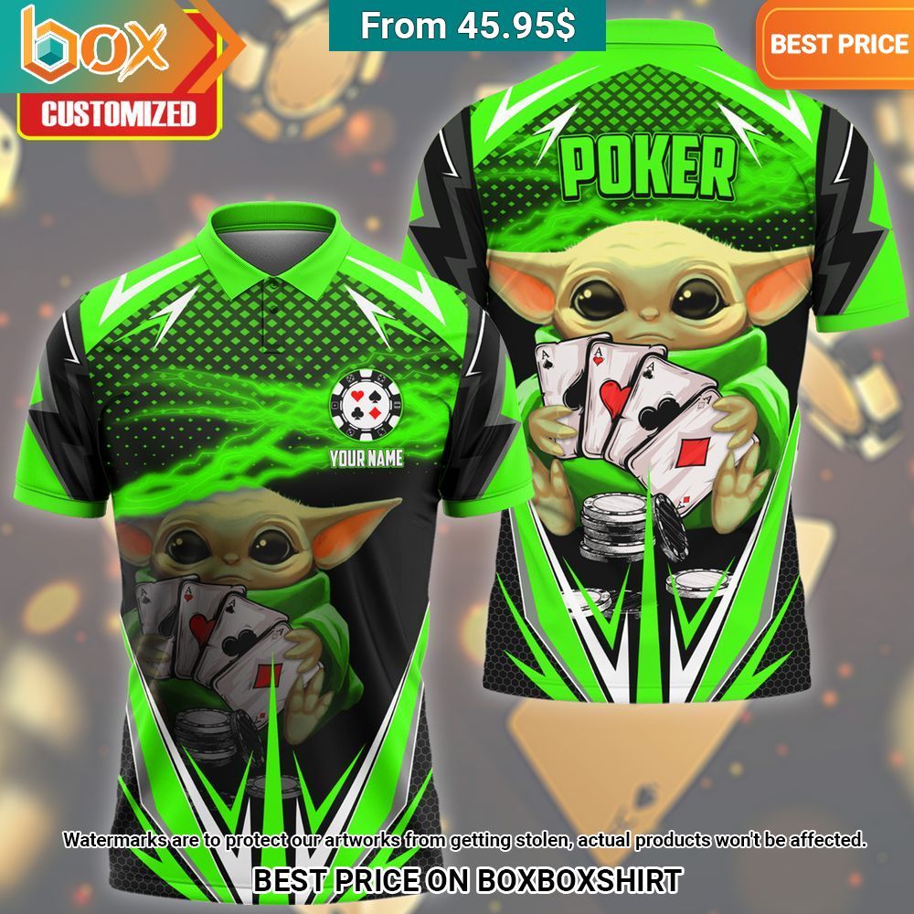 Poker Baby Yoda Custom Green Polo Shirt