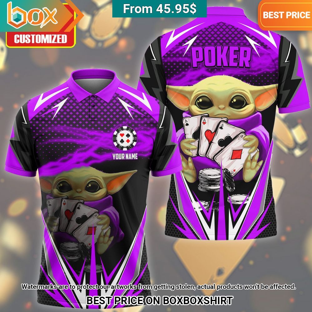 Poker Baby Yoda Custom Purple Polo Shirt