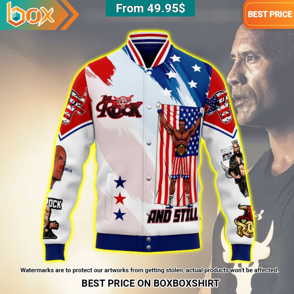 The Rock Just Bring It American Flag Baseball Jacket 5