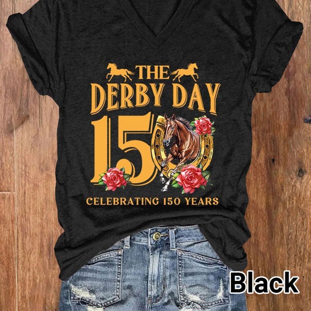 The Derby Day Celebrating 150 Years V neck T shirt Super sober