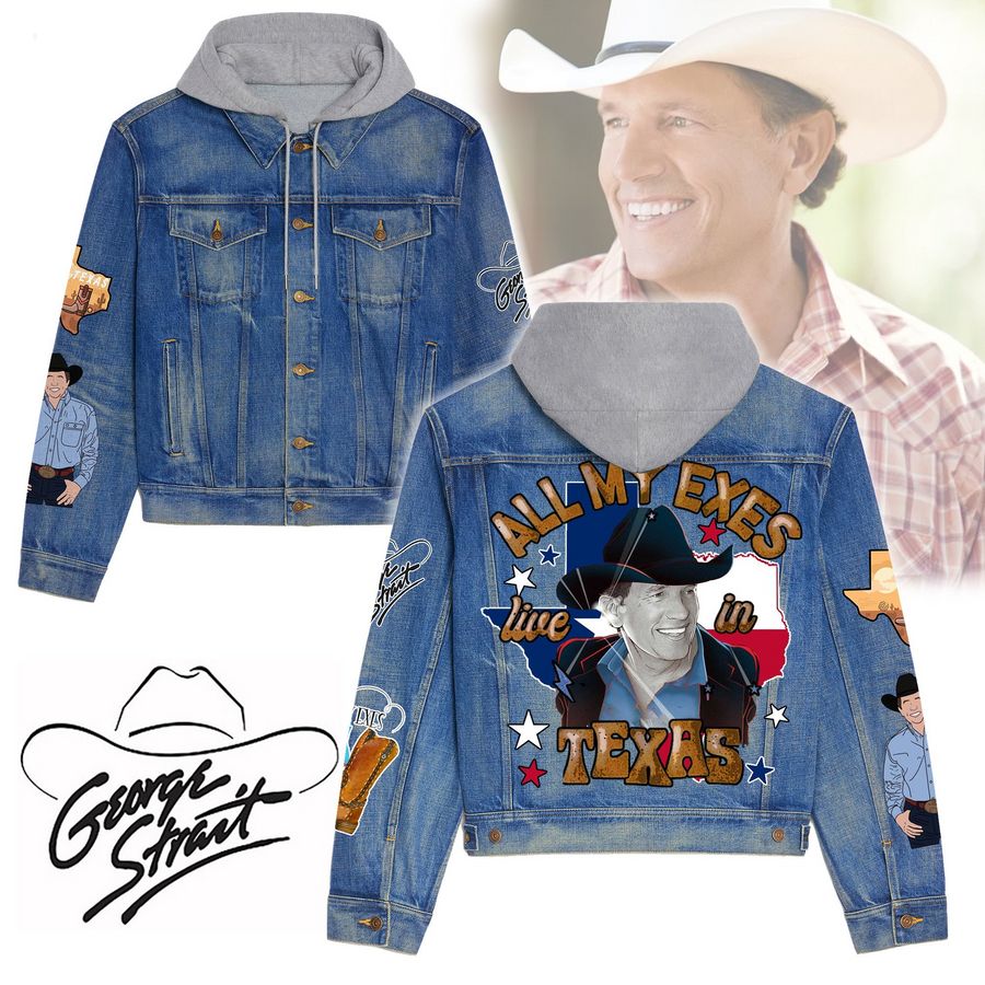 George Strait All My Ex's Live in Texas Hooded Denim Jacket Rocking picture