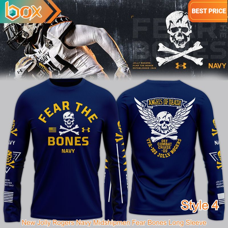 BEST New Jolly Rogers Navy Midshipmen Fear Bones Long Sleeve