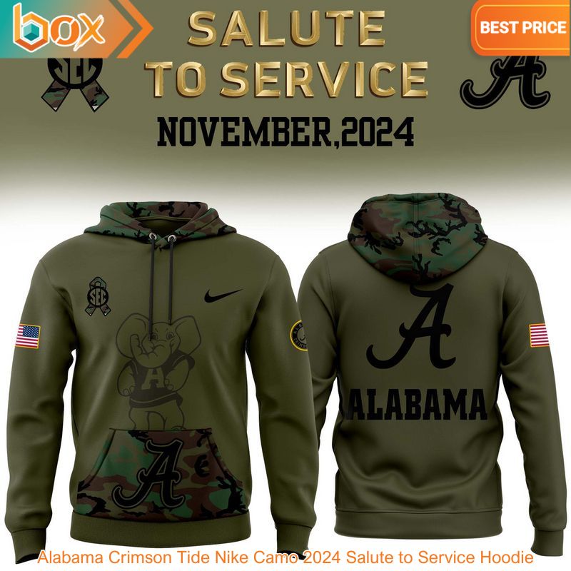 TOP Alabama Crimson Tide Nike Camo 2024 Salute to Service Hoodie