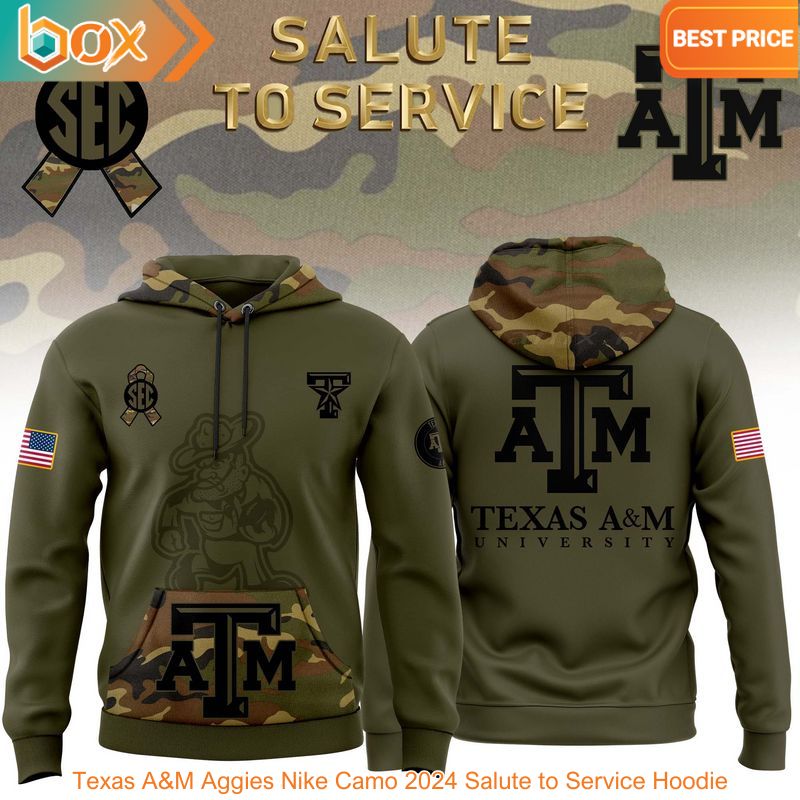 TOP Texas A&M Aggies Nike Camo 2024 Salute to Service Hoodie