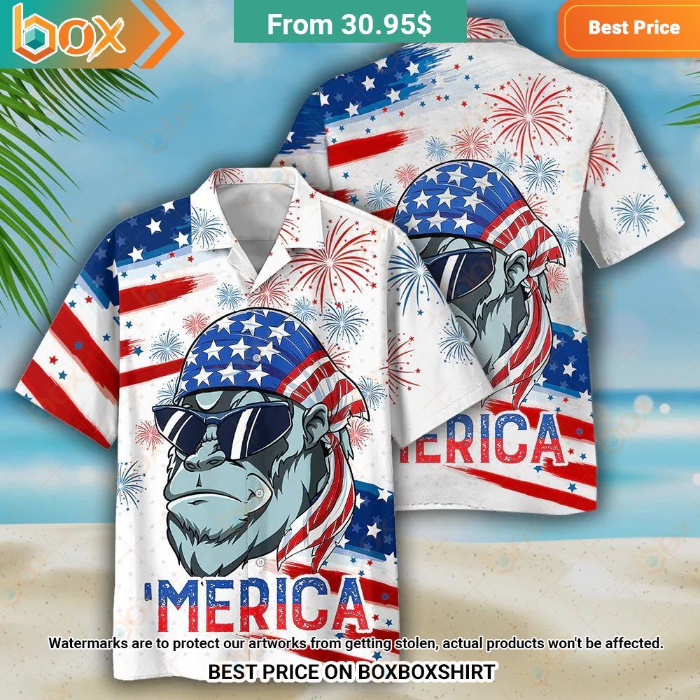 Gorilla Independence Day USA Flag Pattern Merica Hawaiian Shirt Amazing Pic