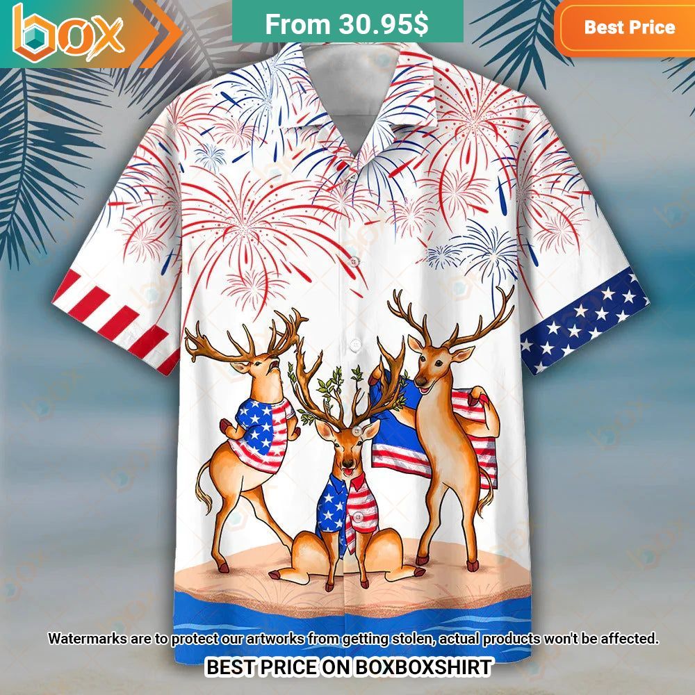 Happy 4th Of July American Deer Hawaiian Shirt Natural and awesome