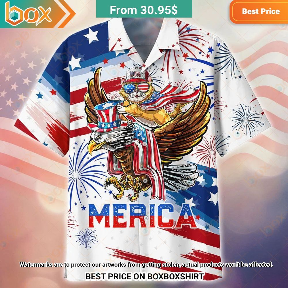 Merica Eagle And Cats Happy 4th Of July Hawaiian Shirt You look handsome bro