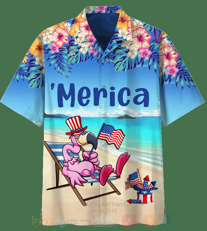Merica_US_Flag_Flamingo_Hawaiian_Shirt_Short