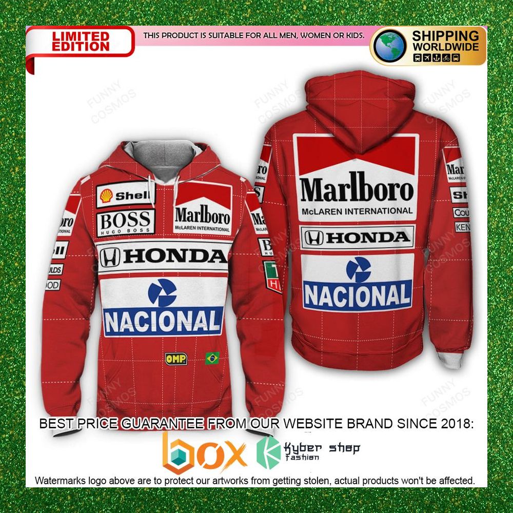 NEW Ayrton Senna Mclaren Team Formula One Grand Prix Apparel Hoodie and