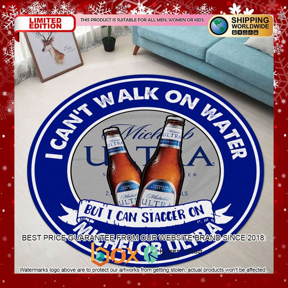 i-cant-walk-on-water-but-i-can-stagger-on-michelob-ultra-round-rug-1-156