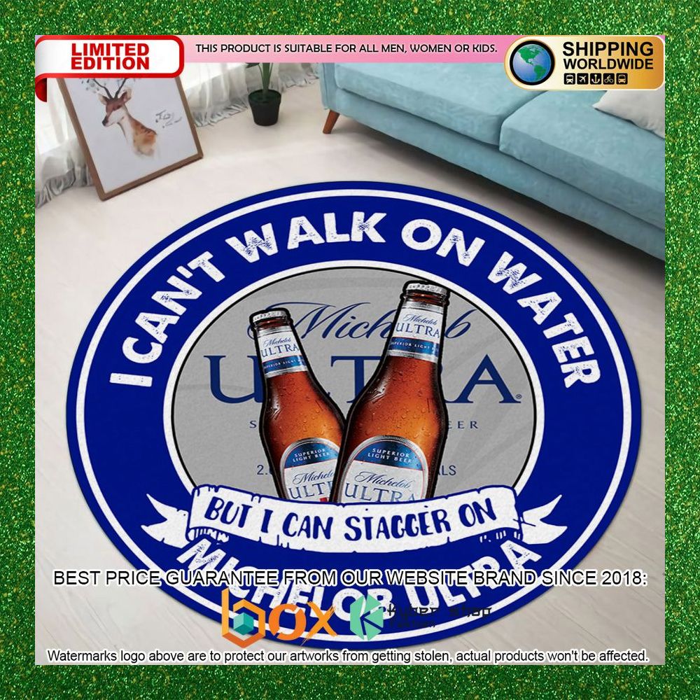 i-cant-walk-on-water-but-i-can-stagger-on-michelob-ultra-round-rug-1-413