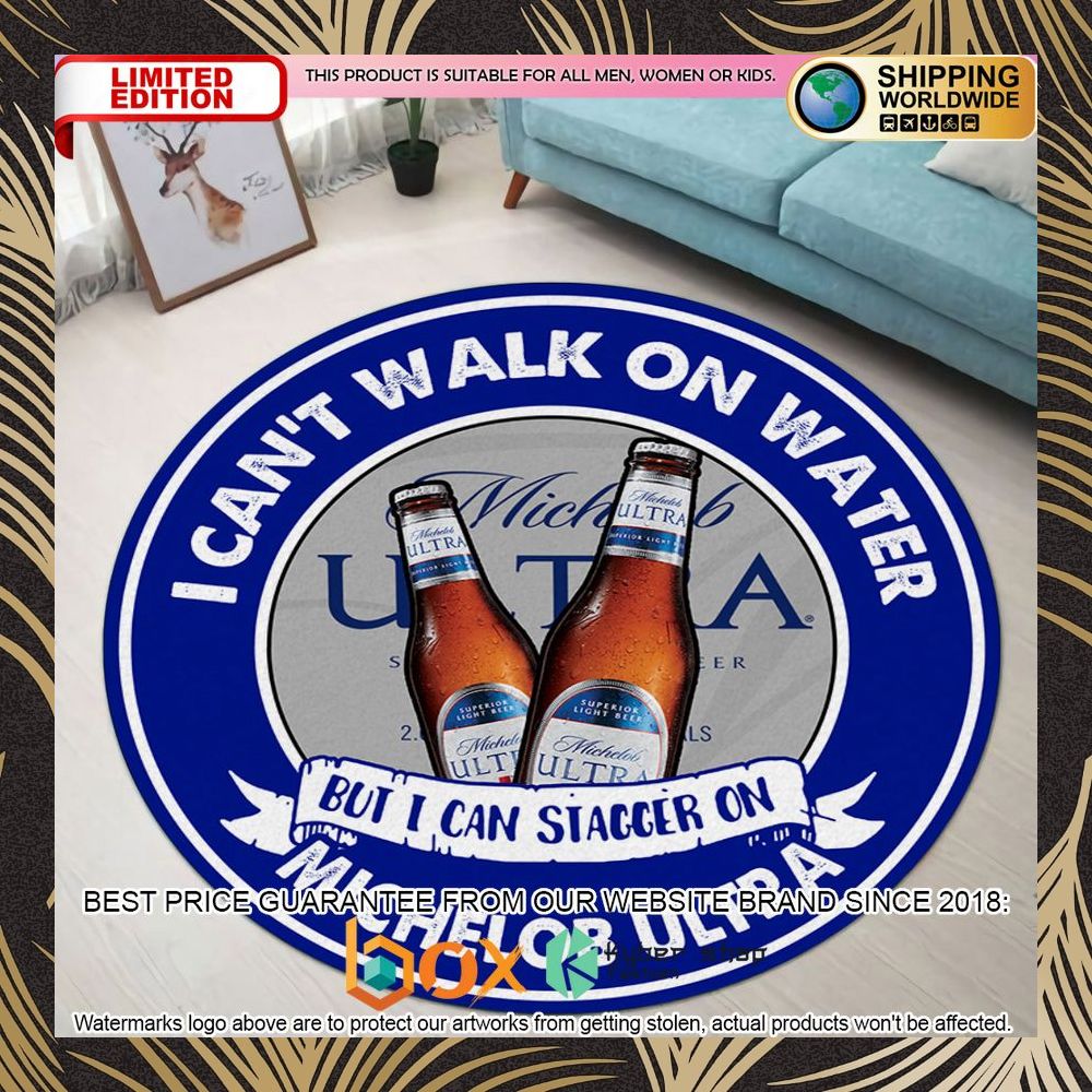 i-cant-walk-on-water-but-i-can-stagger-on-michelob-ultra-round-rug-1-518