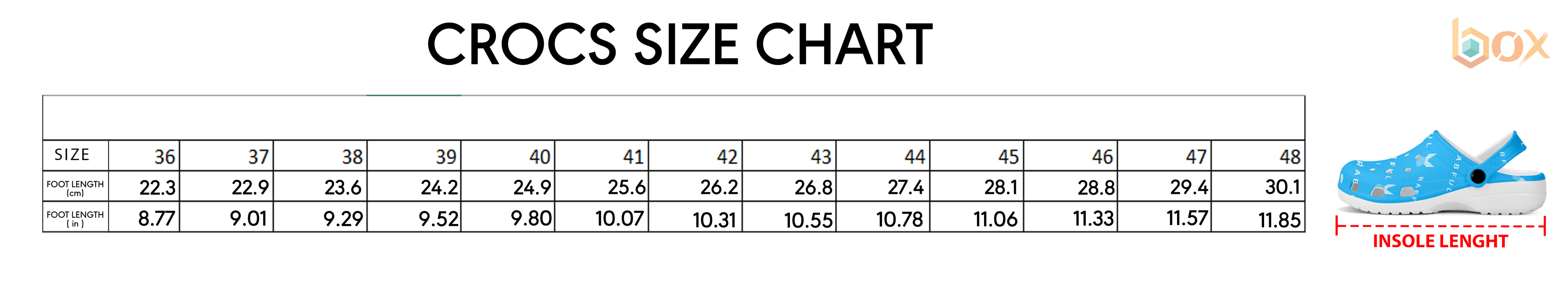 Crocs Size Chart Boxbox