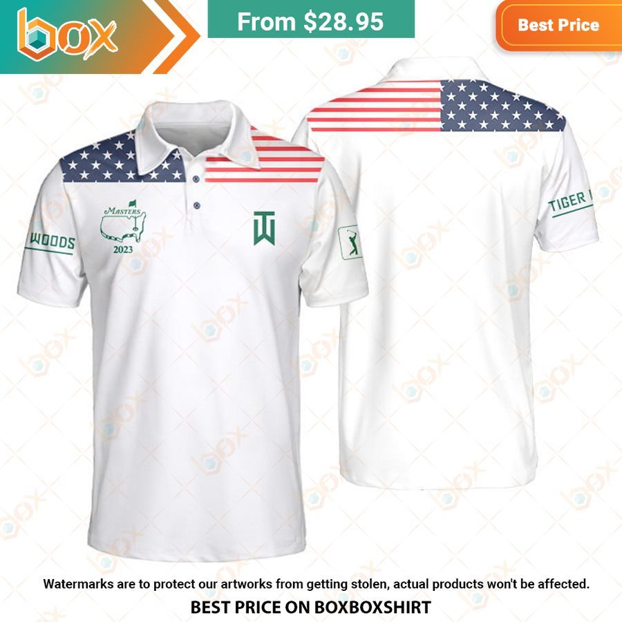 HOT Masters Tournament Flag Of The US Tiger Woods Polo Shirt 2